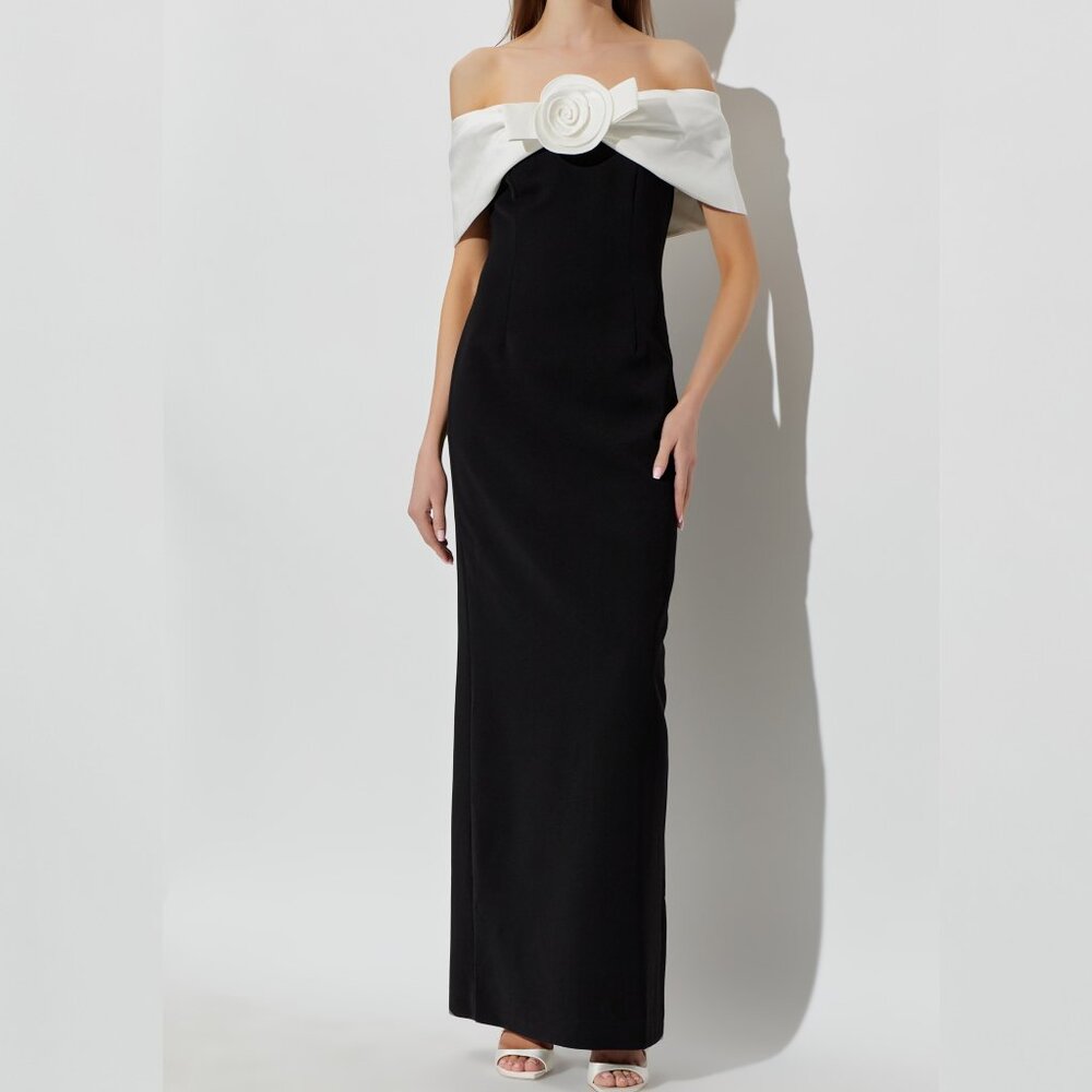 Self-Portrait BLACK Long off-shoulder dress